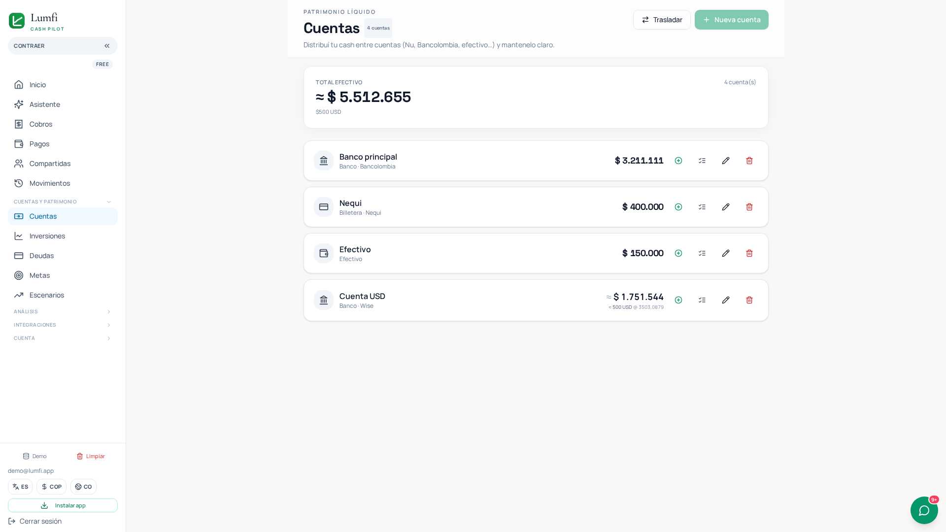 Cuentas de efectivo multi-moneda en Lumfi